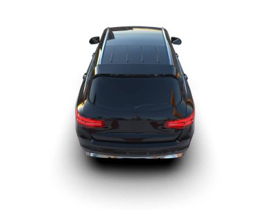 Siyah SUV arabası beyaz arka planda izole edilmiş. 3d oluşturma.