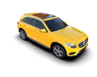 Sarı şehir arabası beyaz arka planda izole edilmiş.