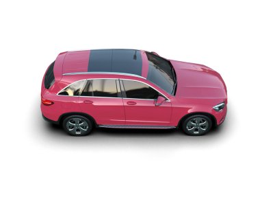 pembe modern araba. Beyaz arka planda izole edilmiş. 3d oluşturma