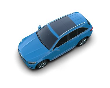 mavi modern araba beyaz arka planda izole edildi