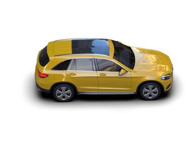 Sarı araba beyaz arkaplanda izole edildi