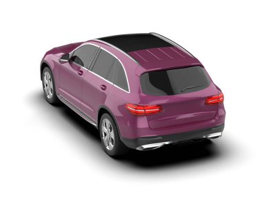 beyaz zemin üzerinde izole edilmiş mor araba 3 boyutlu çizim - illüstrasyon