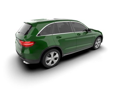 yeşil SUV arabası beyaz arka planda izole edildi. 3D görüntüleme - illüstrasyon
