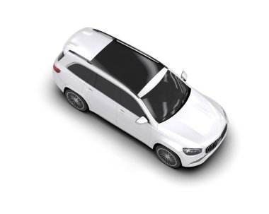 Beyaz arka planda izole edilmiş beyaz modern araba. 3d oluşturma