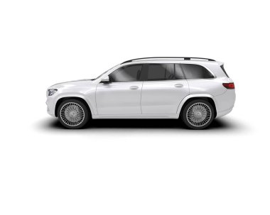 Kırpma yolu beyaz arka planda beyaz modern SUV. 3d oluşturma