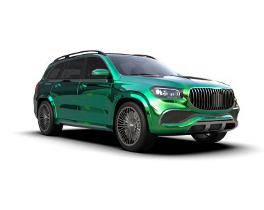 Yeşil lüks SUV arabası. 3d oluşturma.