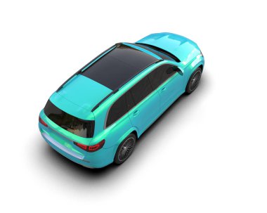 Beyaz arka planda mavi bir araba. 3d illüstrasyon.