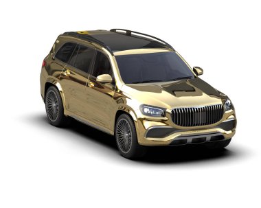 Altın rengi modern araba - 3 boyutlu illüstrasyon
