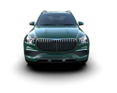 Beyaz arka planda yansımalı modern lüks SUV arabası.