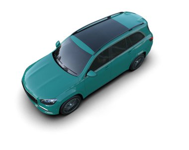 Mavi araba beyazda izole edilmiş. 3d oluşturma