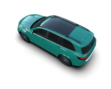 yeşil araba beyaz arka planda izole edildi. 3 boyutlu görüntüleme - illüstrasyon