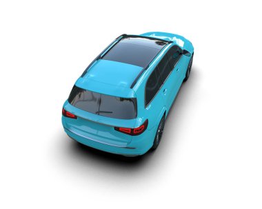 mavi araba beyaz arkaplanda izole edildi. 3 boyutlu görüntüleme
