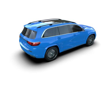 Mavi lüks araba beyaz arka planda izole edilmiş. 3d illüstrasyon.