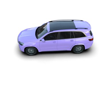 Beyaz arka planda izole edilmiş modern mor araba. 3d illüstrasyon