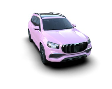 Pembe araba izole edilmiş. 3D görüntüleme - illüstrasyon,