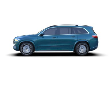 Beyaz arka planda mavi SUV. 3d oluşturma