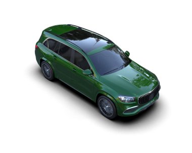 Yeşil lüks araba. Beyaz arkaplanda 3d illüstrasyon