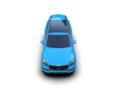 Modern mavi araba beyaz arka planda izole edilmiş. 3d illüstrasyon