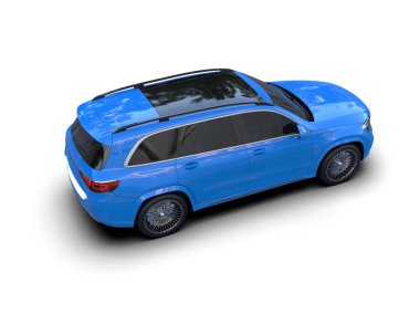 mavi araba beyaz arkaplanda izole edildi