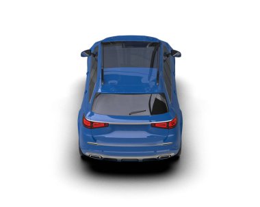 mavi modern araba beyaz arka planda izole edildi