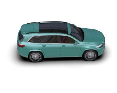 Boş ekranlı yeşil spor araba. Ön manzara. 3d oluşturma