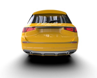 Sarı modern araba - 3 boyutlu illüstrasyon