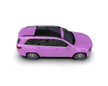 Arkası mor bir araba. 3d illüstrasyon