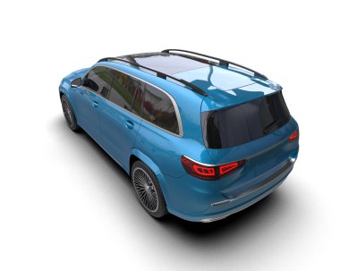 Modern elektrikli bir arabanın 3 boyutlu resmi. Beyaz arka planda izole edilmiş. 3 boyutlu resimleme