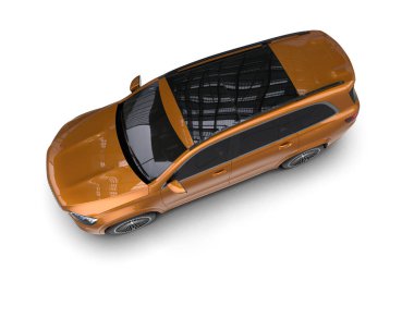 Beyaz arka planda bir araba. 3 boyutlu resim