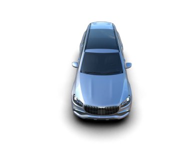 Gri arka planda mavi bir araba. 3d illüstrasyon