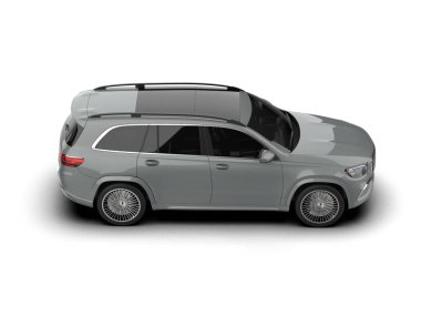 Gri arka manzaralı beyaz lüks SUV. 3d oluşturma