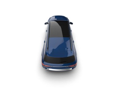 Beyaz arkaplanda 3D mavi araba görüntüleniyor