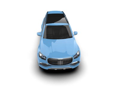 Gerçekçi bir araba. Ön manzara. Gri arkaplanda 3 boyutlu görüntü izole edildi.