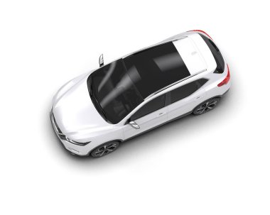 Beyaz arka planda beyaz, modern bir araba. 3d oluşturma