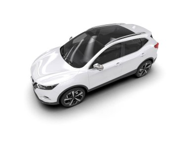 beyaz modern kompakt araba - arkaplanda ön görünüm, 3 boyutlu görüntüleme