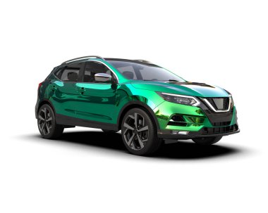 Beyaz arka planda modern yeşil spor arazi aracı. 3d oluşturma