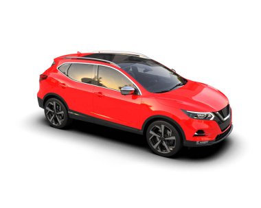 Beyaz arka planı olan kırmızı bir araba. 3d illüstrasyon