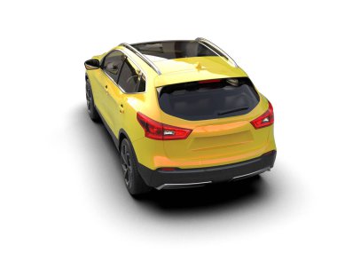 Sarı araba arka planda izole edilmiş. 3D görüntüleme - illüstrasyon