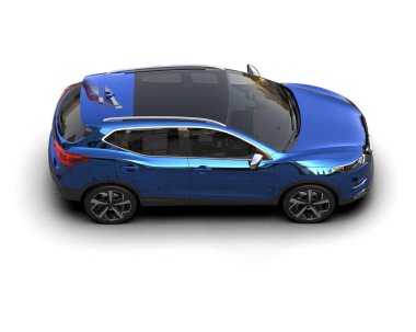 Beyaz arka planda mavi elektrikli araba. 3d oluşturma.