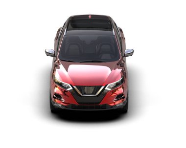 Kırmızı şehir arabası gri arka planda izole edilmiş. 3d oluşturma