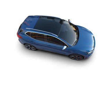 Modern mavi araba beyaz arka planda izole edilmiş. 3d oluşturma.