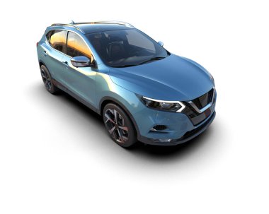 Mavi modern şehir cipi. Gri arka planda bir araba. 3d oluşturma