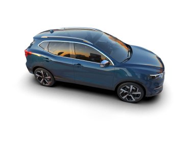 Beyaz arka planda bir araba. Modern arabanın 3 boyutlu tasarımı