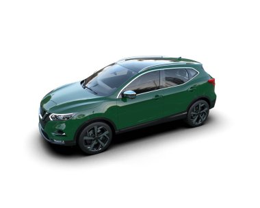 Beyaz arka planda modern bir cip arabası. 3d oluşturma