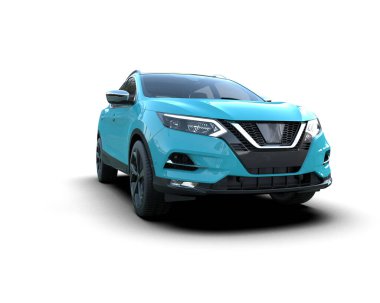 mavi modern aile SUV arabası boş desenli arka plan.