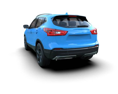 Modern mavi şehir arabası - beyaz arka planda arka plan. 3d illüstrasyon