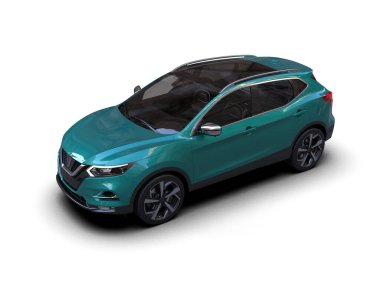 Beyaz arka planda mavi bir cip. 3d oluşturma