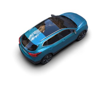 modern mavi araba beyaz arka planda izole edilmiş..
