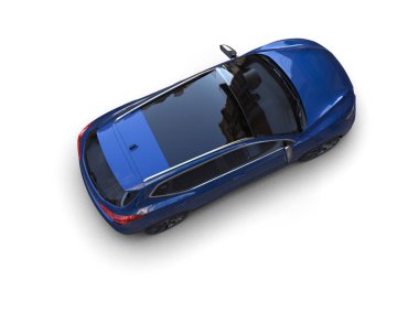 mavi modern elektrikli araba - üst görünüm - arka görünüm