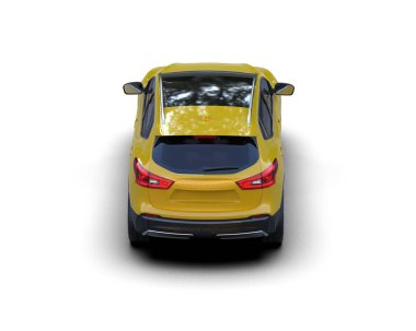 Sarı araba modern şehir gri arka planda